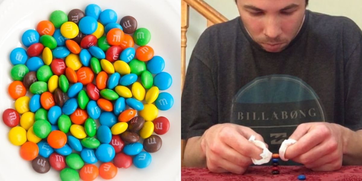 Man breaks Guinness World Record for stacking 6 pieces of M&Ms